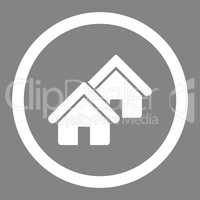 Realty flat white color rounded vector icon