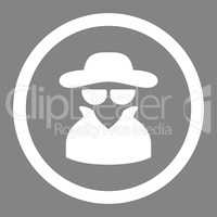 Spy flat white color rounded vector icon