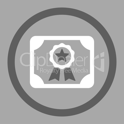 Certificate flat dark gray and white colors rounded vector icon