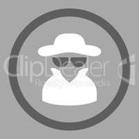 Spy flat dark gray and white colors rounded vector icon