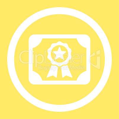 Certificate flat white color rounded vector icon