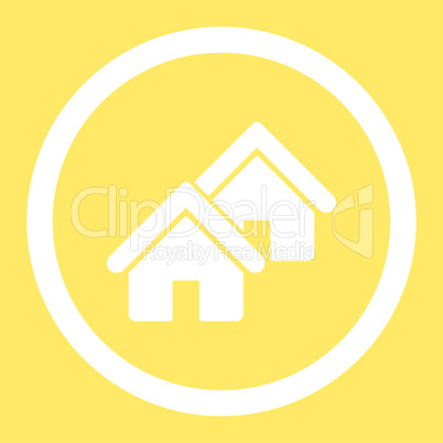 Realty flat white color rounded vector icon