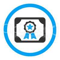 Certificate flat blue and gray colors rounded vector icon