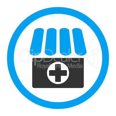 Drugstore flat blue and gray colors rounded vector icon