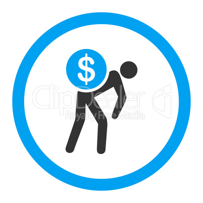 Money courier flat blue and gray colors rounded vector icon