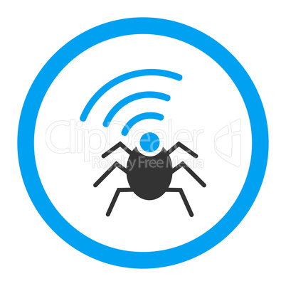 Radio spy bug flat blue and gray colors rounded vector icon