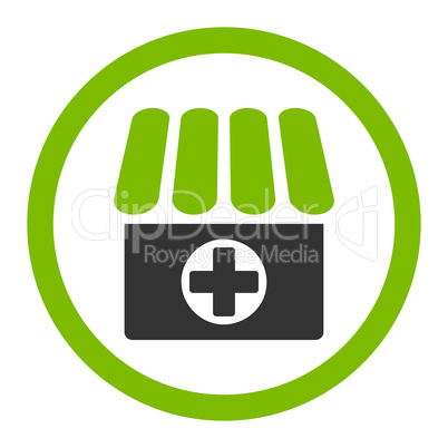 Drugstore flat eco green and gray colors rounded vector icon