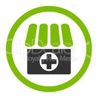 Drugstore flat eco green and gray colors rounded vector icon