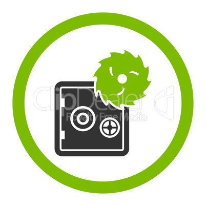Hacking theft flat eco green and gray colors rounded vector icon