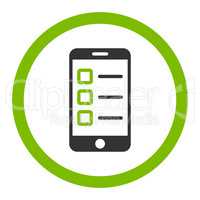 Mobile test flat eco green and gray colors rounded vector icon