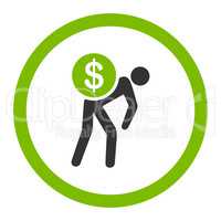 Money courier flat eco green and gray colors rounded vector icon