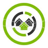 Realty diagram flat eco green and gray colors rounded vector icon