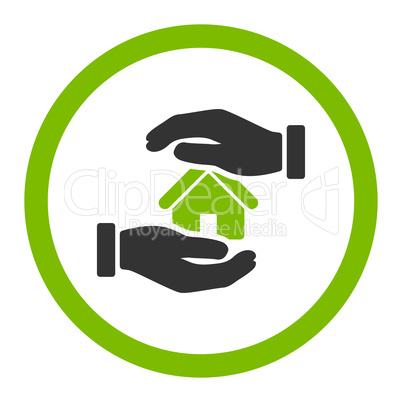 Realty insurance flat eco green and gray colors rounded vector icon