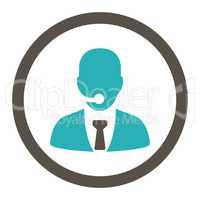 Call center operator flat grey and cyan colors rounded vector icon