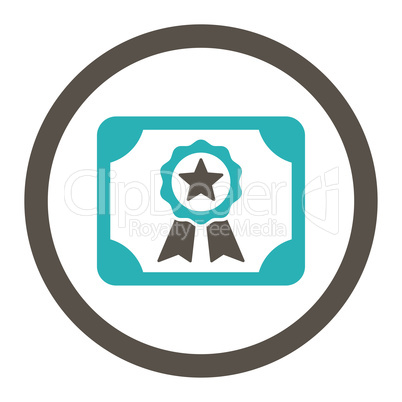 Certificate flat grey and cyan colors rounded vector icon