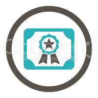 Certificate flat grey and cyan colors rounded vector icon