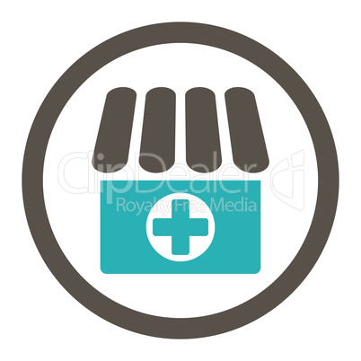 Drugstore flat grey and cyan colors rounded vector icon