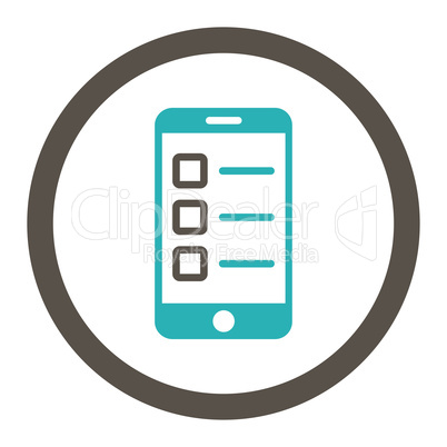 Mobile test flat grey and cyan colors rounded vector icon