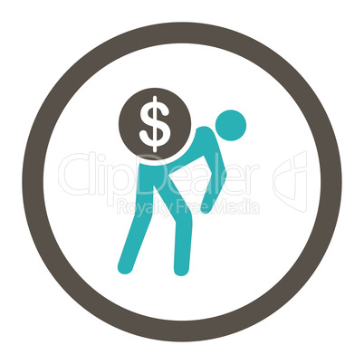 Money courier flat grey and cyan colors rounded vector icon