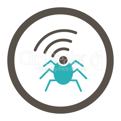 Radio spy bug flat grey and cyan colors rounded vector icon