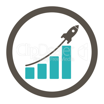 Startup sales flat grey and cyan colors rounded vector icon