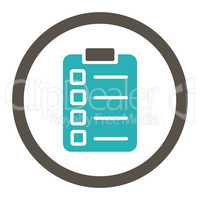 Test task flat grey and cyan colors rounded vector icon