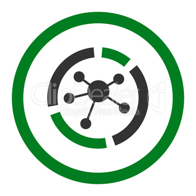 Connections diagram flat green and gray colors rounded vector icon
