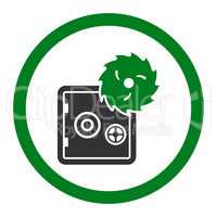 Hacking theft flat green and gray colors rounded vector icon
