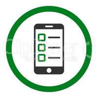 Mobile test flat green and gray colors rounded vector icon