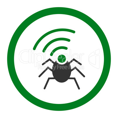 Radio spy bug flat green and gray colors rounded vector icon