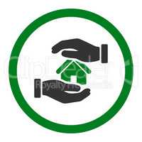 Realty insurance flat green and gray colors rounded vector icon