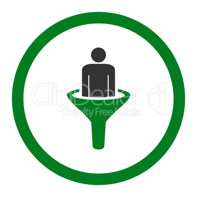 Sales funnel flat green and gray colors rounded vector icon