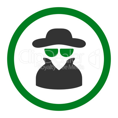 Spy flat green and gray colors rounded vector icon