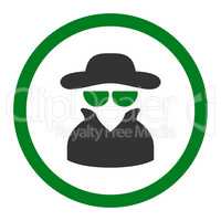 Spy flat green and gray colors rounded vector icon