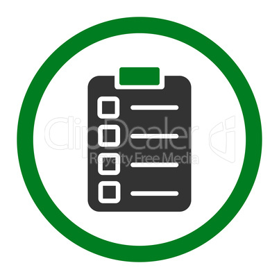 Test task flat green and gray colors rounded vector icon