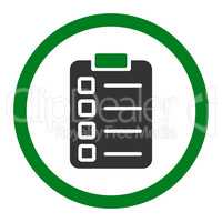 Test task flat green and gray colors rounded vector icon