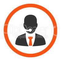 Call center operator flat orange and gray colors rounded vector icon