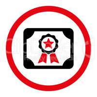 Certificate flat intensive red and black colors rounded vector icon