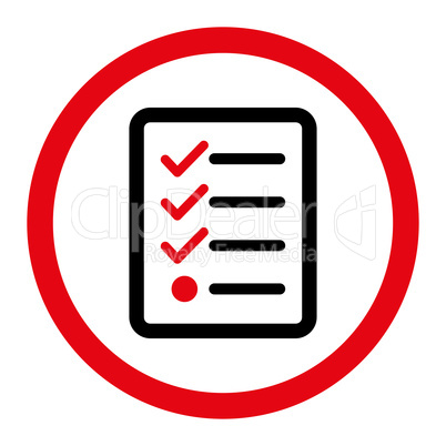 Checklist flat intensive red and black colors rounded vector icon