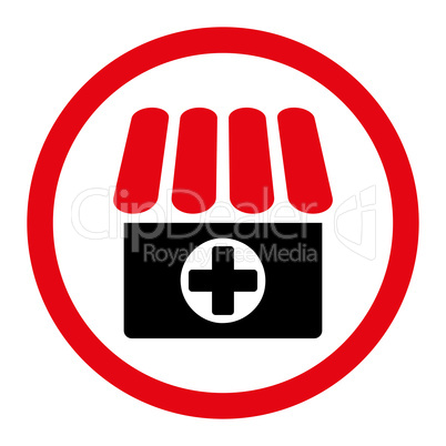 Drugstore flat intensive red and black colors rounded vector icon