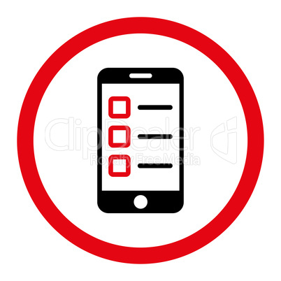 Mobile test flat intensive red and black colors rounded vector icon