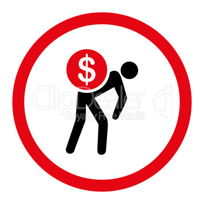 Money courier flat intensive red and black colors rounded vector icon