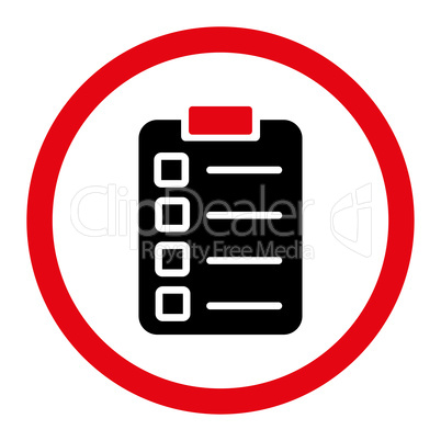 Test task flat intensive red and black colors rounded vector icon