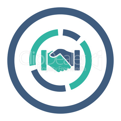 Acquisition diagram flat cobalt and cyan colors rounded vector icon
