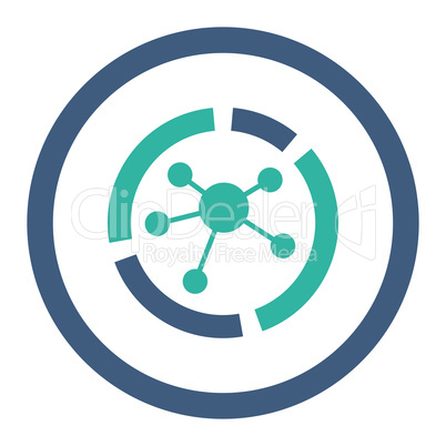 Connections diagram flat cobalt and cyan colors rounded vector icon