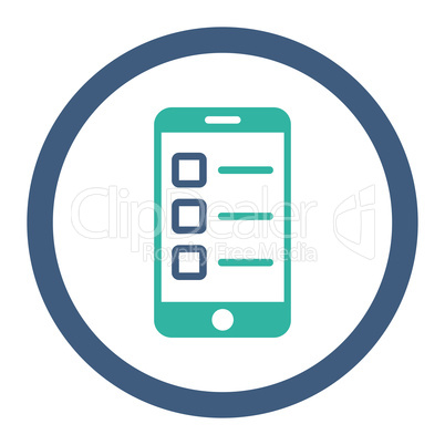 Mobile test flat cobalt and cyan colors rounded vector icon