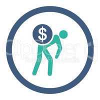 Money courier flat cobalt and cyan colors rounded vector icon