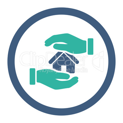 Realty insurance flat cobalt and cyan colors rounded vector icon