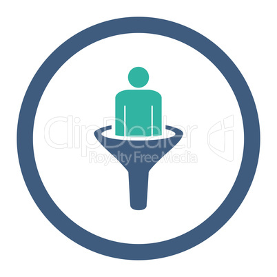 Sales funnel flat cobalt and cyan colors rounded vector icon