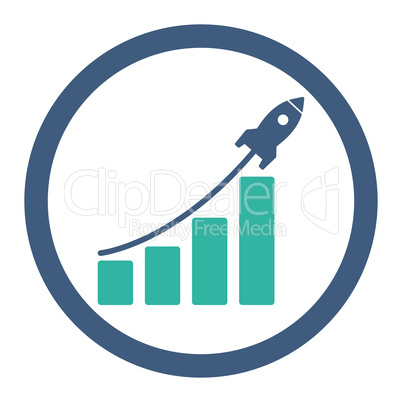Startup sales flat cobalt and cyan colors rounded vector icon